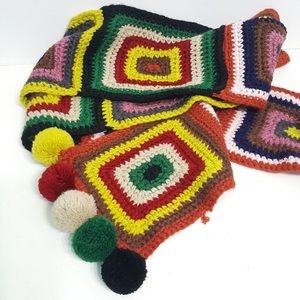 Granny Square Crochet Scarf With Pom Poms